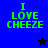 Green pixelated text "I LOVE CHEEZE" on blue and black backgrounds with a black star and blue star icon.