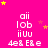 A bright pink background with yellow and red stars, displaying repeated text elements 'aii', 'lob', 'iiUu', '4e& E&e' in white pixelated font across multiple