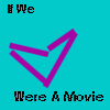 A cyan background displays a purple heart-shaped icon with text elements changing across frames, showing variations of 'We', 'Were A Movie', and 'Joe+Lindz' in pink and black.