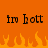 Orange background with pixelated text 'im bott' repeated twice above a of orange and yellow flame shapes