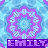 Pixelated circular icon with purple and light blue floral pattern, two identical versions side-by-side on a matching background.