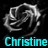 Pixelated grayscale rose icon with cyan text 'Christine' below on black background