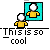 Pixelated yellow figure with white hair performs actions against cyan background, text below changes across frames.