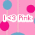 Pixelated pink background with blue and pink circular lollipops and text reading 'I <3 Pink' in white boxes.
