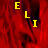 Red textured background with yellow letters E, L, I arranged vertically on left and right sides; bottom-left section shows full vertical stack while top-right has partial arrangement.