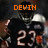 A football player in a black uniform with number 23 appears in three with orange text overlays reading DEVIN, FOR, and SEVEN
