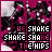 identical pixelated icons featuring a person with dark hair and pink accents against a magenta background, overlaid with repeated text "WE SHAKE SHAKE THE HIPS" in white and black