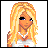 Pixel art contact sheet showing a blonde female character with long hair and blue eyes in the top-left frame, alongside text fragments "I luv u", "u luv her", and "i miss u ur gone Forever." across other sections of the 2x2 layout.