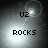 Four- of grayscale buddy icons with 'U2' and 'ROCKS' text, each showing a bright light source moving across the background