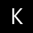 A single white capital letter K rendered in pixelated style against a solid black background.