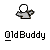 A 4-frame animated contact sheet of a pixelated stick figure icon with the text "OldBuddy" beneath each frame, showing subtle pose variations across frames on a gray background.