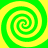Four identical green and yellow spiral patterns arranged in a on a solid background