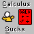 Animated contact sheet of a buddy icon featuring repeated 'Sucks' text, yellow stick figures, and red/blue calculator icons with flame effects across multiple frames.