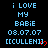 Pixelated text displays 'i LOVE MY BABIE 08.07.07 [[CULLEN]]' with red heart symbols on a black background.