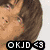 Six distinct pixelated portraits of a young man with dark hair, each with a black banner reading "OKJD <3" at the bottom.