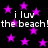 Black background with scattered purple stars and repeated white text reading "i luv the beach!" in a pixelated font.