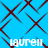 Blue background with dark red intersecting lines forming diamond shapes, white text 'laurell' repeated four times in pixelated font.