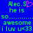 Blue background with green pixelated text and a pink heart symbol, showing two identical side-by-side layouts of the same message.