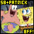 Pixelated cartoon characters with yellow and pink color schemes, text reading 'SB+PATRICK' at top and 'BFF!' below in yellow font.