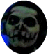 Animated sequence of a stylized skull icon with shifting facial expressions and distorted shapes