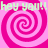 Four pink spiral patterns arranged in a with light green text reading 'hey yall! hey yall!' at top and bottom on a solid background
