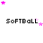 Pixelated text 'SoFTBaLL' repeated across a white background with pink and light purple stars scattered above each instance.