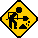 Yellow diamond-shaped warning signs with black silhouettes of workers shoveling dirt, arranged in a pattern