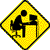 Four yellow diamond-shaped signs with black borders show a person at a desk in different poses, including sitting upright and leaning forward.