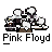 Animated contact sheet of 16 Pink Floyd-themed buddy icons featuring band members, prism triangles, and explosion effects in pixel art style with rainbow stripes on some frames.
