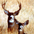 Pixelated static image of a deer with large antlers against a light brown background, rendered in low-resolution style.
