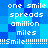 Blue pixelated background with white text repeating 'one smile spreads amillion miles' and '!!!Smile!!!!!!!!' in a pattern