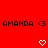 Red background with repeated 'AMANDA' text and '<3' symbols, featuring white pixelated heart and downward arrow icons in a