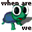 Pixelated green cartoon character with large eyes and blue wings, displaying text 'when are gunna we BANG?'