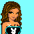 Pixelated of nine showing a woman in Playboy-themed attire with text elements and a red lip graphic
