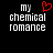 Black background with white pixelated text 'my chemical romance' and a red pixelated heart symbol above 'my' on the left side.