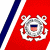 Static image with red, white, and blue diagonal stripes on left; central Coast Guard emblem with anchor and shield; green background with 'Original Icons .com' text in bright green pixelated font.