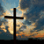 A four- with a cross silhouette against clouds, yellow background text 'I love jesus', and red text 'with ALL my HEART!!'