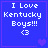 Blue square icon with white pixelated text "I Love Kentucky Boys!!!" and a heart symbol, featuring subtle animation changes in background hearts