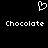 Pixelated white heart symbol above two instances of the word 'Chocolate' on a black background.