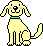 Two pixelated yellow dogs with green collars sit side-by-side on a gray background, one with a closed mouth and the other with a red tongue visible.