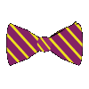 A purple and yellow striped bow tie icon in various orientations on a gray background.