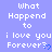 Pixelated text repeats 'What Happend to i love you Forever?' with blue heart symbols on a light purple background.