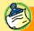 Pixelated icon of a blue and white object with black lines, enclosed in green circular border on yellow-orange background.
