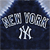 Pixelated dark blue background with silver text reading 'NEW YORK' above a stylized 'NY' logo in the center.