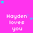 A static image with a bright pink background displaying repeated text "Hayden loves you" in white pixelated font, surrounded by small cyan and purple stars.