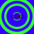 Four identical circular green rings on a blue background with the text GINA in dark brown at the center of each ring.