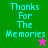Four display "Thanks For The Memories" text with a star icon; green and pink backgrounds alternate between top-left, bottom-right, and bottom-left
