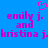 Blue background with pink pixelated text reading 'emily j. and kristina j.' repeated twice, a small heart symbol above the first name.