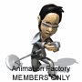 Animated cartoon character in dark suit with silver accents holding a small object, displayed across showing sequential facial expressions and pose shifts