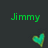 Green pixelated text 'Jimmy' appears above a teal and yellow heart-shaped icon on dark background.